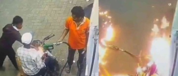 A drunk man ignites fire at a petrol pump in Raipur, Chhattisgarh
